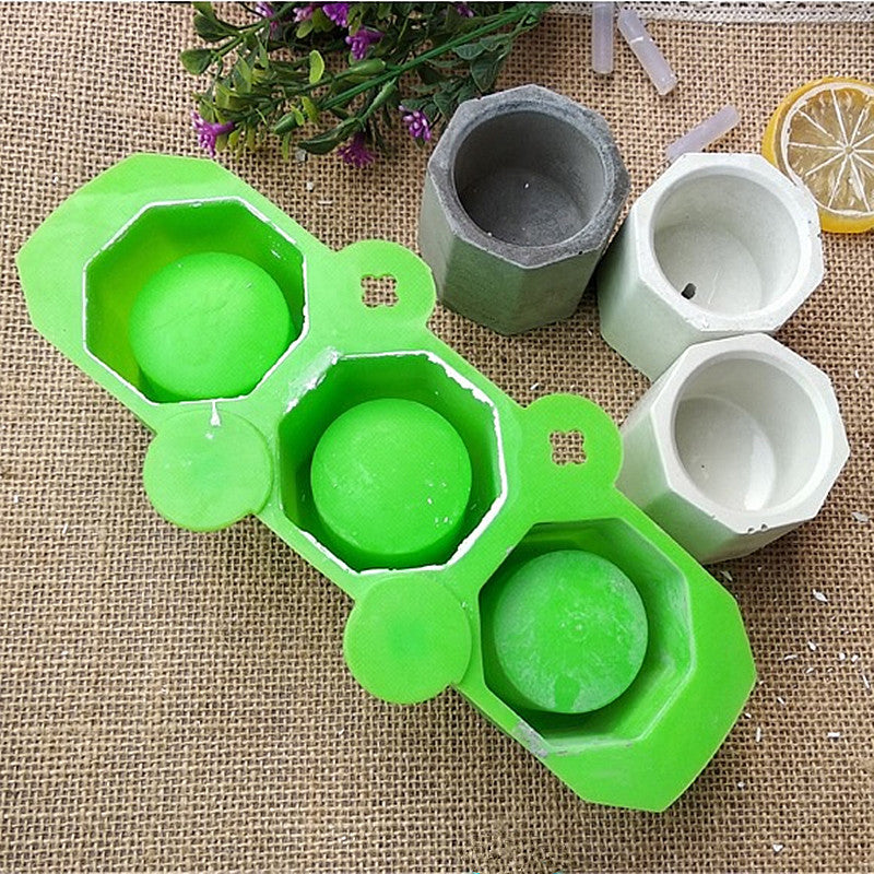 3 Holes Round Geometric Polygonal Concrete Flower Pot Vase Mold Cactus Cement Molds Silicone DIY Aromatherapy Candle Decoration