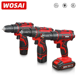 WOSAI 12V 16V 20V Cordless Drill Electric Screwdriver Mini Wireless Power Driver DC Lithium-Ion Battery 3/8-Inch