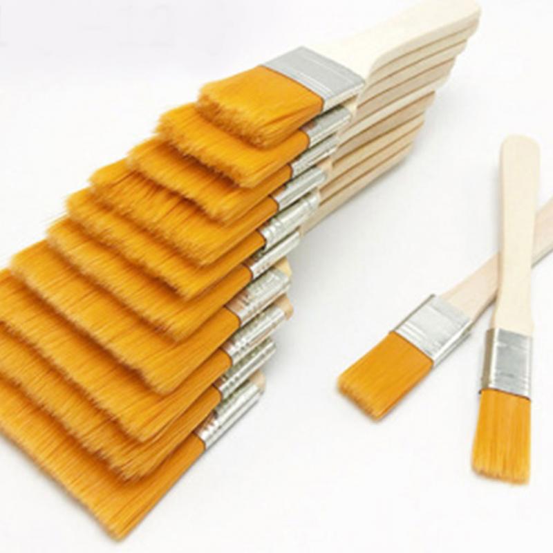 12pcs/set Home Tool Wall Decor Reusable Barbecue Nylon Gouache With Wood Handles Oil Painting Gift For Children Paint Brush