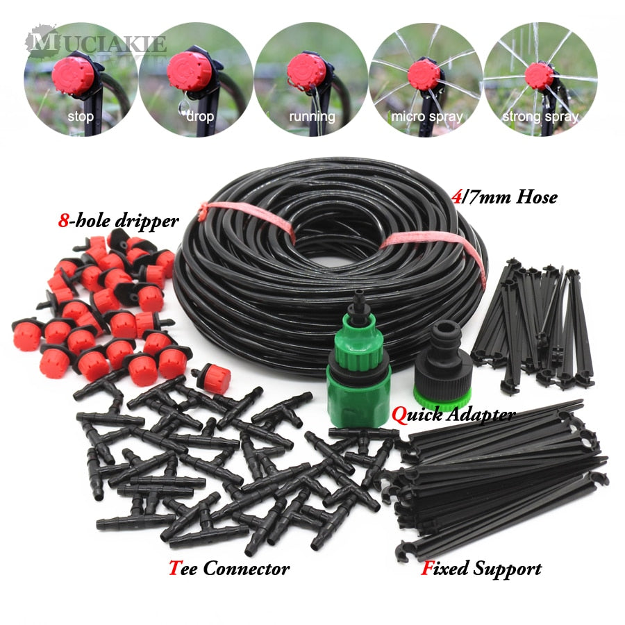 MUCIAKIE 50M-5M DIY Drip Irrigation System Automatic Watering Garden Hose Micro Drip Watering Kits with Adjustable Drippers